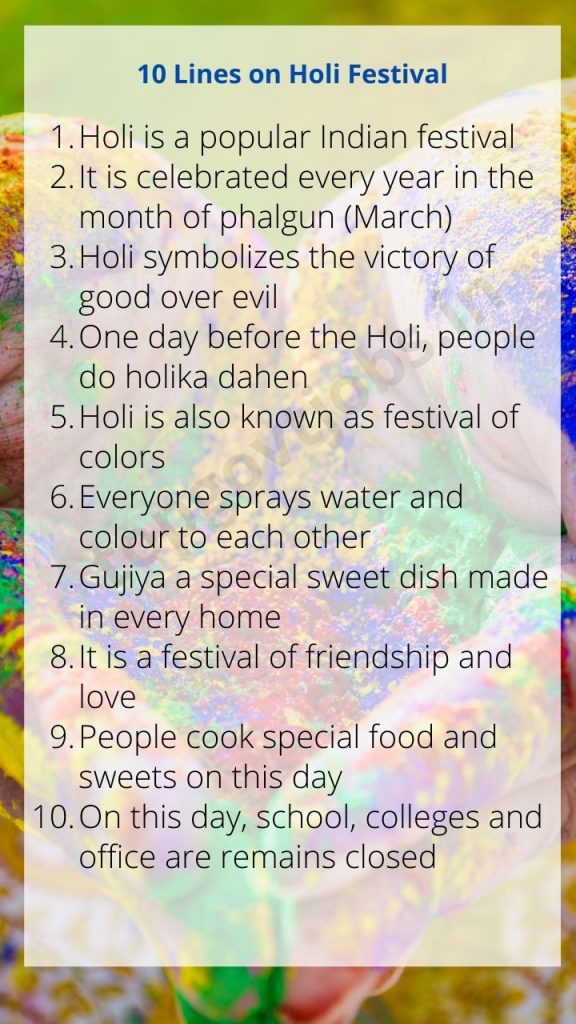 10 Sentances on Holi in English for Class 3 and Class 4