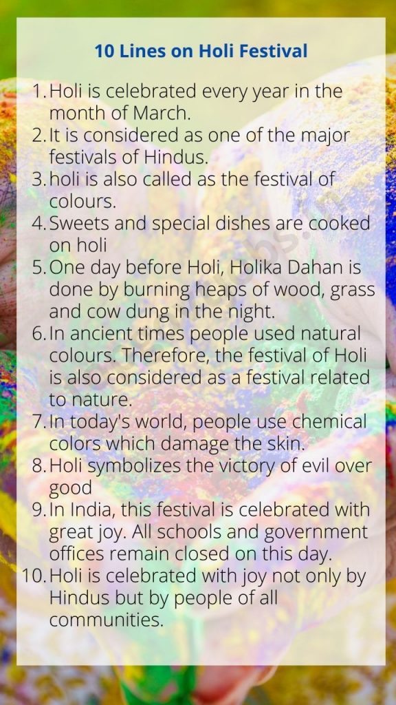 10 Points on Holi in English for Class 5 and Class 6